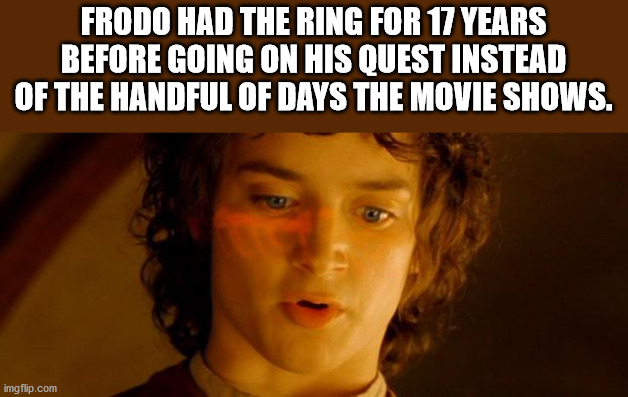 photo caption - Frodo Had The Ring For 17 Years Before Going On His Quest Instead Of The Handful Of Days The Movie Shows. imgflip.com