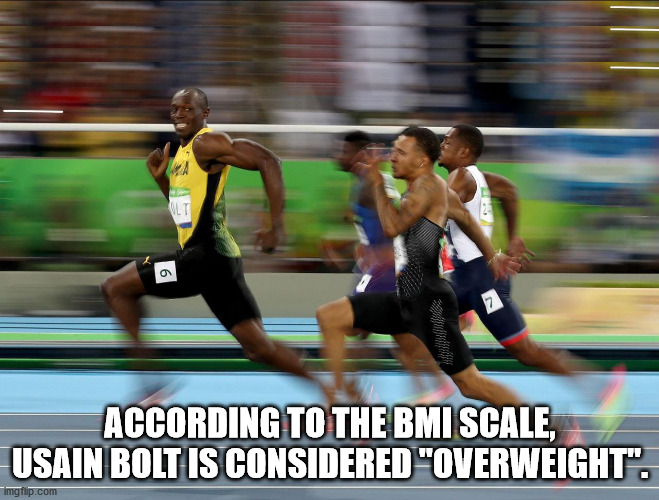 usain bolt fast - Ult 9 According To The Bmi Scale, Usain Bolt Is Considered "Overweight". Imgflip.com