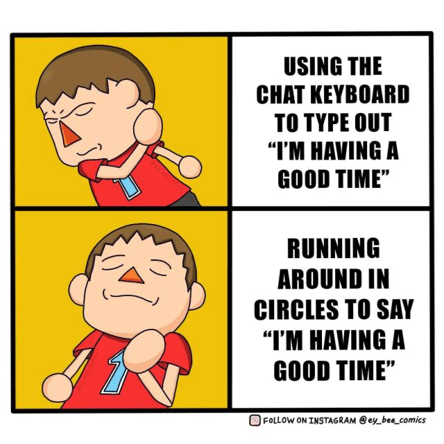 cartoon - Using The Chat Keyboard To Type Out "I'M Having A Good Time Running Around In Circles To Say "I'M Having A Good Time On Instagram