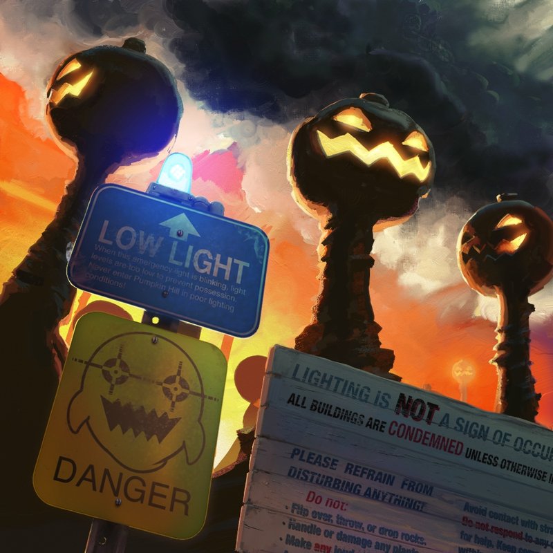 pumpkin hill art - Low Light When the emergency sight is blinking, light lovels are too low to prevent possession Never enter Pumpin Hill in poor lighting conditions! Lighting Is Not A Sign Of Occue All Buildings Are Condemned Unless Otherwise I Danger Pl