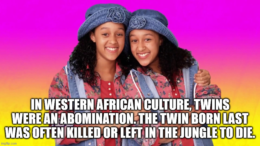 bansi - In Western African Culture, Twins Were An Abomination. The Twin Born Last Was Often Killed Or Left In The Jungle To Die imgflip.com