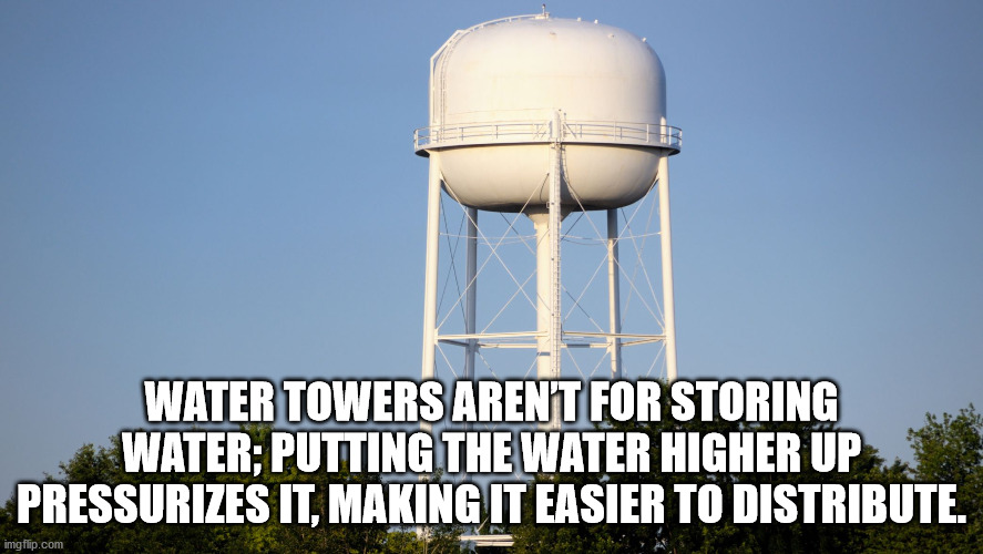 kanye west - Water Towers Arent For Storing Water; Putting The Water Higher Up Pressurizes It, Making It Easier To Distribute. imgflip.com