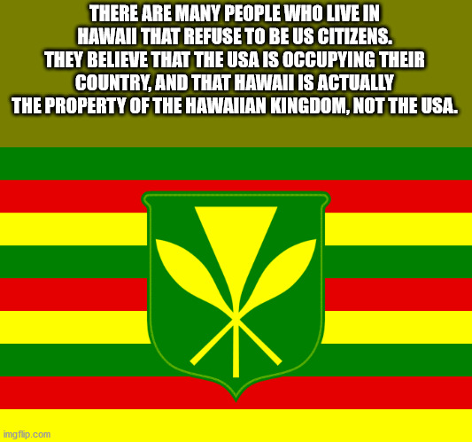 past - There Are Many People Who Live In Hawaii That Refuse To Be Us Citizens. They Believe That The Usa Is Occupying Their Country, And That Hawaii Is Actually The Property Of The Hawaiian Kingdom, Not The Usa. imgflip.com