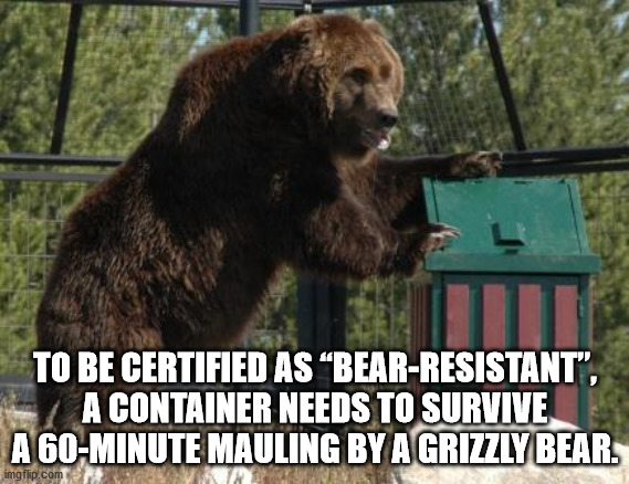 fauna - To Be Certified As BearResistant", A Container Needs To Survive A 60Minute Mauling By A Grizzly Bear. imgflip.com