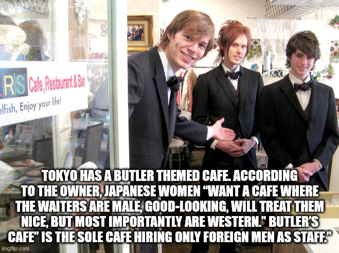 white man cafe tokyo - Rs Cafe, Restaurant & Bar elfish, Enjoy your life! Tokyo Has A Butler Themed Cafe. According To The Owner, Japanese Women Want A Cafe Where The Waiters Are Male, GoodLooking, Will Treat Them Nice, But Most Importantly Are Western." 