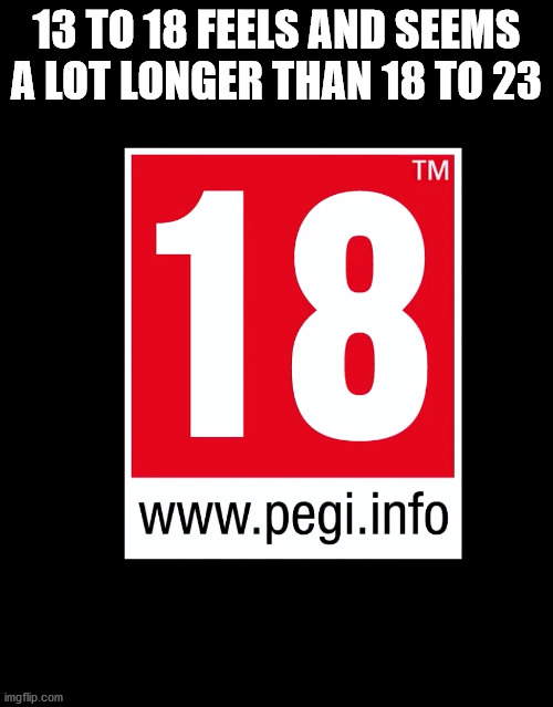 signage - 13 To 18 Feels And Seems A Lot Longer Than 18 To 23 Tm 18 imgflip.com