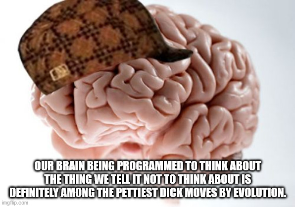 scumbag brain - Our Brain Being Programmed To Think About The Thing We Tell It Not To Think About Is Definitely Among The Pettiest Dick Moves By Evolution. imgflip.com