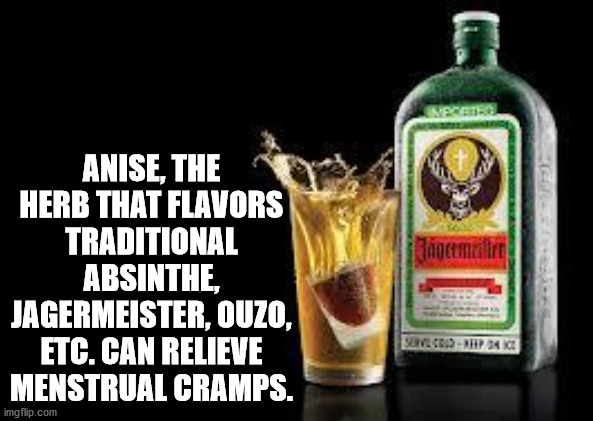 jager bomb - Jgermei Anise, The Herb That Flavors Traditional Absinthe, Jagermeister, Ouzo, Etc. Can Relieve Menstrual Cramps. Sars imgflip.com