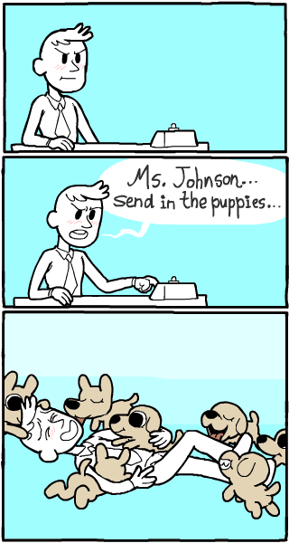 love my job comic - Ms. Johnson... send in the puppies...