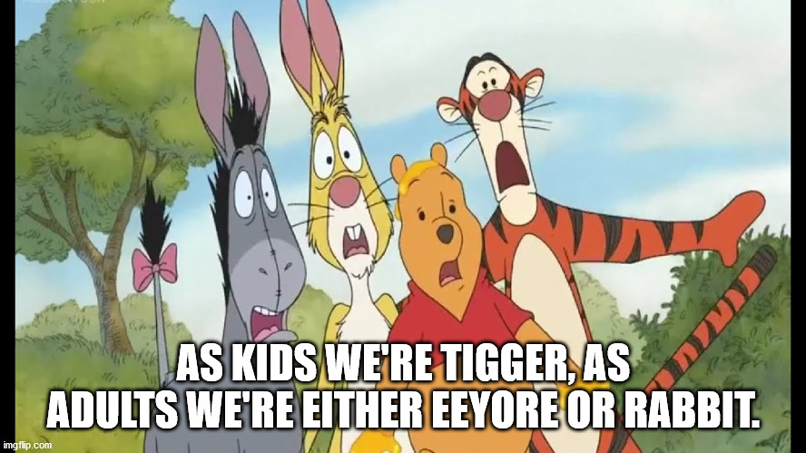 funny - Pp As Kids Were Tigger, As Adults We'Re Either Eeyore Or Rabbit. imgflip.com