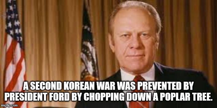 gerald r ford - A Second Korean War Was Prevented By President Ford By Chopping Down A Poplar Tree. imgflip.com