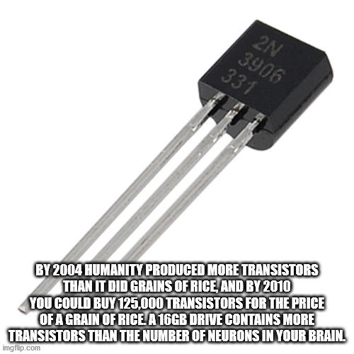 transistor - 2N 3906 331 By 2004 Humanity Produced More Transistors Than It Did Grains Of Rice And By 2010 You Could Buy 125,000 Transistors For The Price Of A Grain Of Rice. A 16GB Drive Contains More Transistors Than The Number Of Neurons In Your Brain.