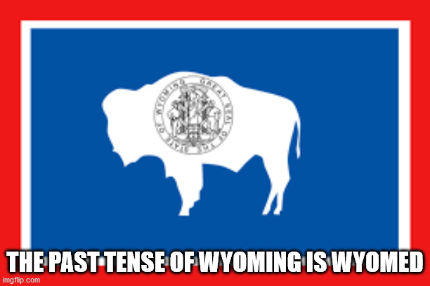 wyoming state flag - The Past Tense Of Wyoming Is Wyomed imgflip.com