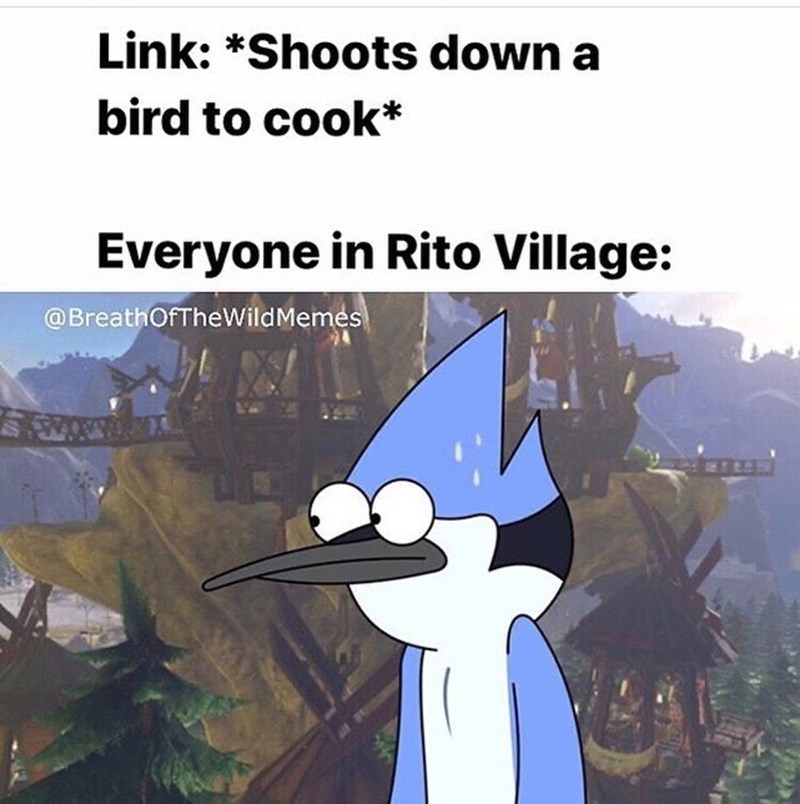 linkedin - Link Shoots down a bird to cook Everyone in Rito Village OfTheWild Memes