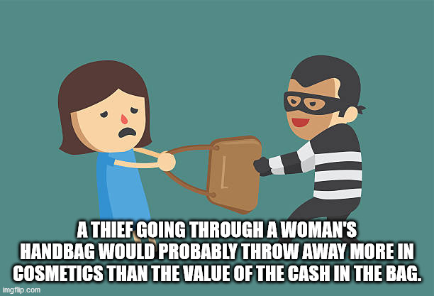 purse snatcher - A Thief Going Through A Woman'S Handbag Would Probably Throw Away More In Cosmetics Than The Value Of The Cash In The Bag. imgflip.com
