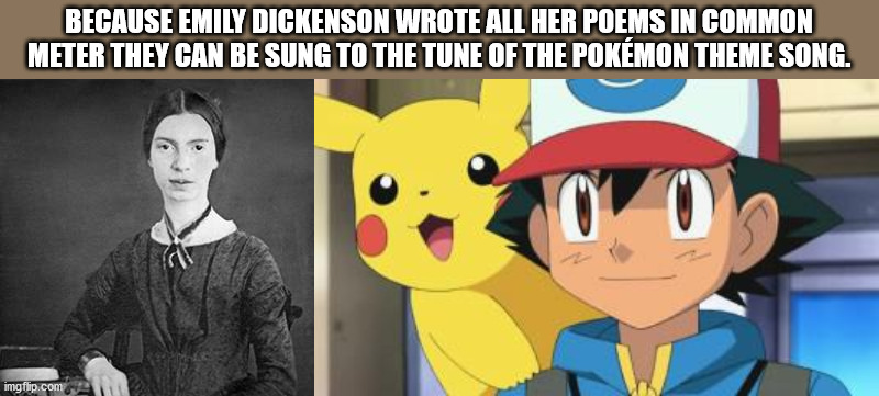 cartoon - Because Emily Dickenson Wrote All Her Poems In Common Meter They Can Be Sung To The Tune Of The Pokmon Theme Song. imgflip.com