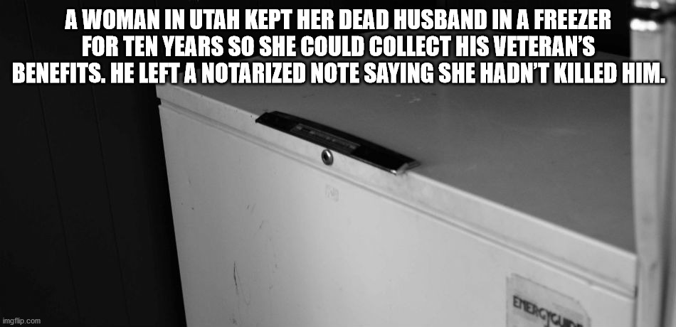 monochrome photography - A Woman In Utah Kept Her Dead Husband In A Freezer For Ten Years So She Could Collect His Veteran'S Benefits. He Left A Notarized Note Saying She Hadn'T Killed Him. Energ imgflip.com