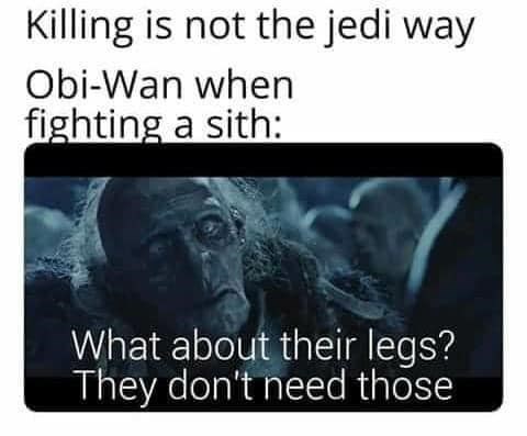 photo caption - Killing is not the jedi way ObiWan when fighting a sith What about their legs? They don't need those