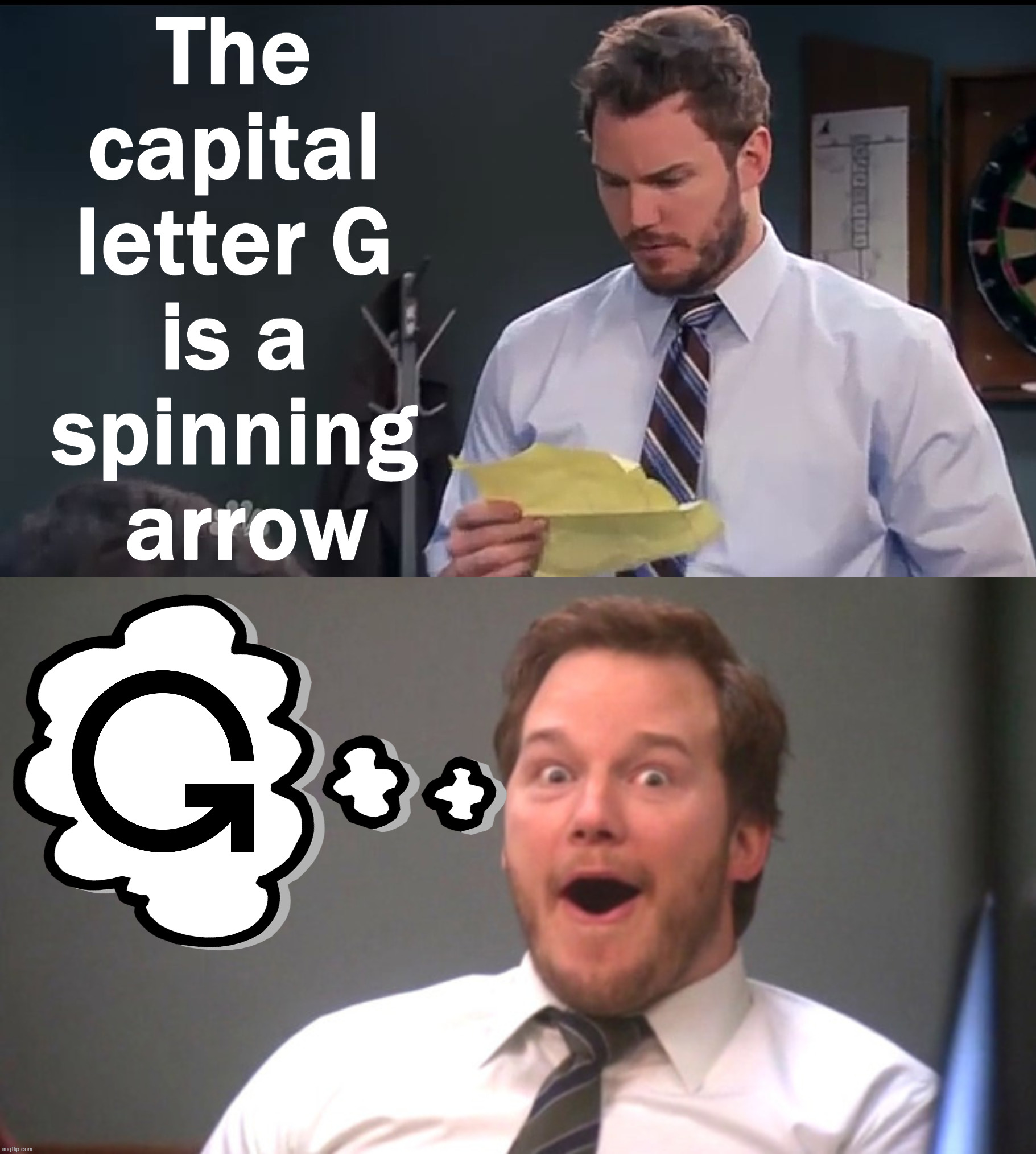 meme content - The capital letter G is a spinning arrow G