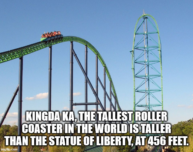 kingda ka - Kingda Ka, The Tallest Roller Coaster In The World Is Taller Than The Statue Of Liberty, At 456 Feet. imgflip.com