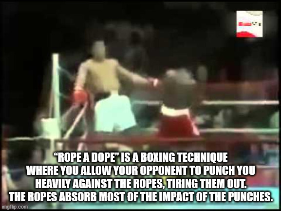 muhammad ali dodging - "Rope A Dope" Is A Boxing Technique Where You Allow Your Opponent To Punch You Heavily Against The Ropes, Tiring Them Out. The Ropes Absorb Most Of The Impact Of The Punches. imgflip.com