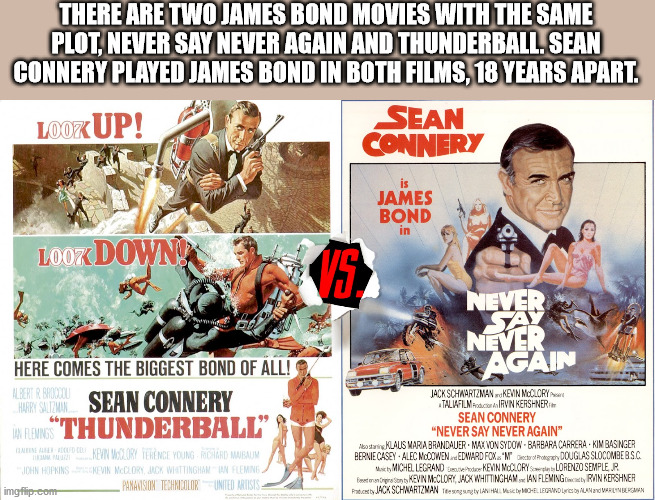 thunderball movie poster - There Are Two James Bond Movies With The Same Plot, Never Say Never Again And Thunderball. Sean Connery Played James Bond In Both Films, 18 Years Apart. Sean Connery Lookup! is James Bond in LooZ Down Never Say Never Again Here 