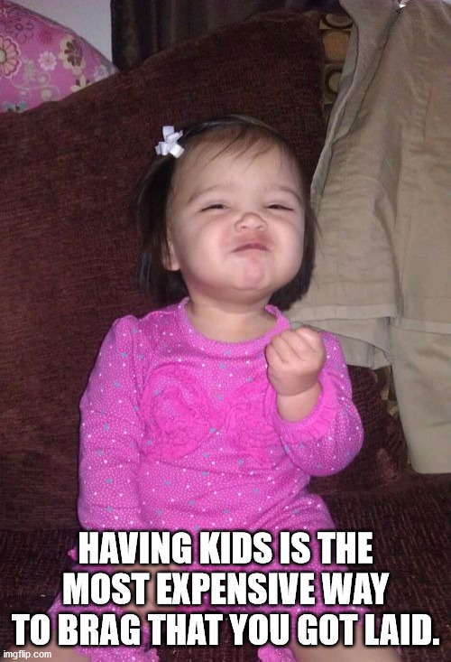 funny baby jokes - Having Kids Is The Most Expensive Way To Brag That You Gotlaid. imgflip.com