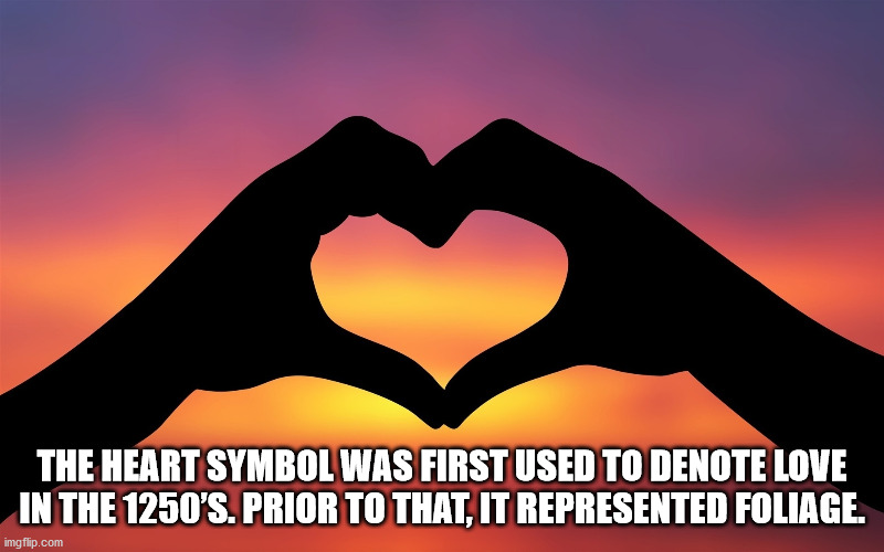The Heart Symbol Was First Used To Denote Love In The 1250'S. Prior To That, It Represented Foliage. imgflip.com