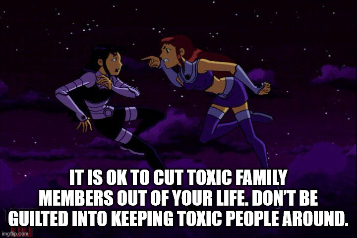 starfire and blackfire swap - It Is Ok To Cut Toxic Family Members Out Of Your Life. Don'T Be Guilted Into Keeping Toxic People Around. imgflip.com