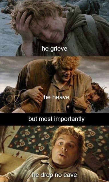 hobbit memes - he grieve he heave but most importantly he drop no eave