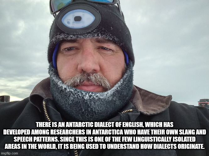 beard - There Is An Antarctic Dialect Of English, Which Has Developed Among Researchers In Antarctica Who Have Their Own Slang And Speech Patterns. Since This Is One Of The Few Linguistically Isolated Areas In The World, It Is Being Used To Understand How