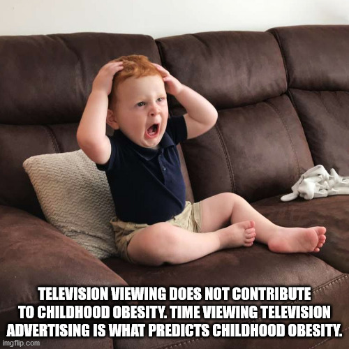 corona meme - Television Viewing Does Not Contribute To Childhood Obesity. Time Viewing Television Advertising Is What Predicts Childhood Obesity. imgflip.com