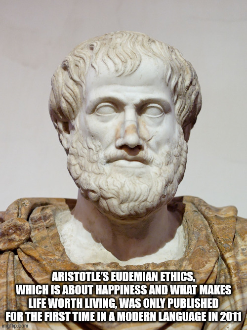 Aristotle'S Eudemian Ethics, Which Is About Happiness And What Makes Life Worth Living, Was Only Published For The First Time In A Modern Language In 2011 imgflip.com