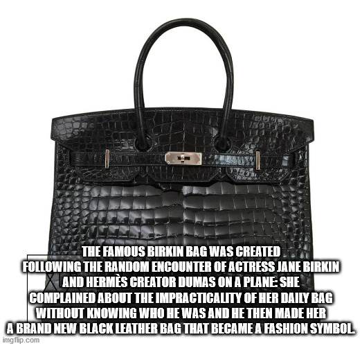 The Famous Birkin Bag Was Created ing The Random Encounter Of Actress Jane Birkin And Herms Creator Dumas On A Plane She Complained About The Impracticality Of Her Daily Bag Without Knowing Who He Was And He Then Made Her A