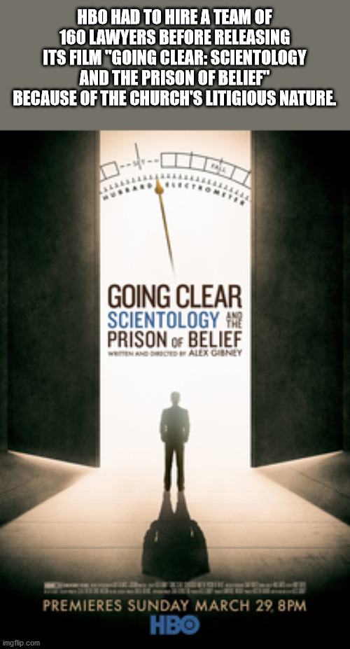poster - Hbo Had To Hire A Team Of 160 Lawyers Before Releasing Its Film "Going Clear Scientology And The Prison Of Belief" Because Of The Church'S Litigious Nature. Going Clear Scientology Ne Prison Of Belief Wanao Alex Garney Premieres Sunday March 29, 