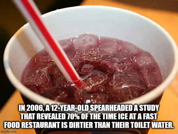 Food - In 2006, A 12YearOld Spearheaded A Study That Revealed 70% Of The Time Ice At A Fast Food Restaurant Is Dirtier Than Their Toilet Water. imgflip.com
