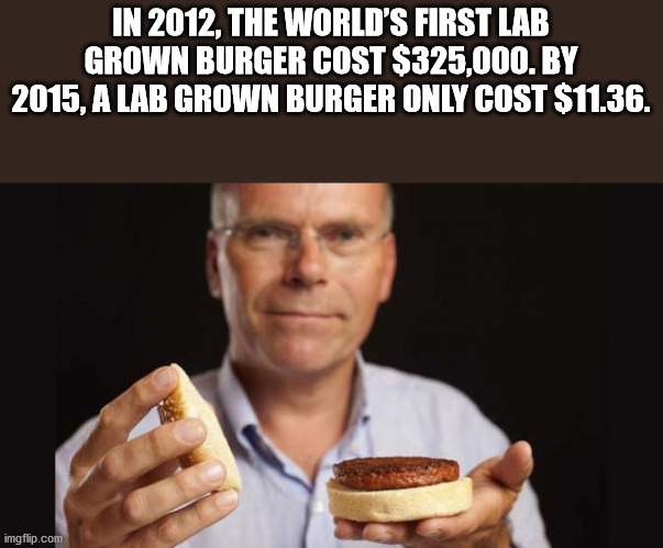 mosa meat - In 2012, The World'S First Lab Grown Burger Cost $325,000. By 2015, A Lab Grown Burger Only Cost $11.36. imgflip.com