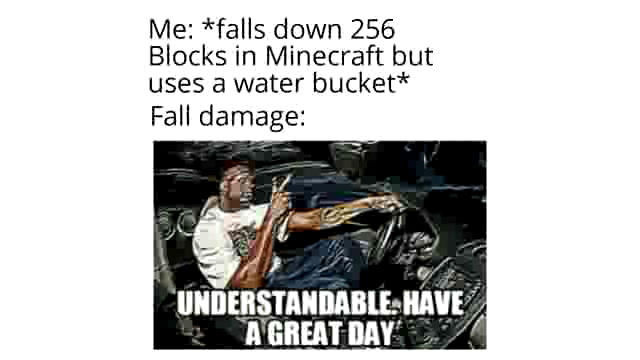understandable have a great day - Me falls down 256 Blocks in Minecraft but uses a water bucket Fall damage Understandable. Have A Great Day
