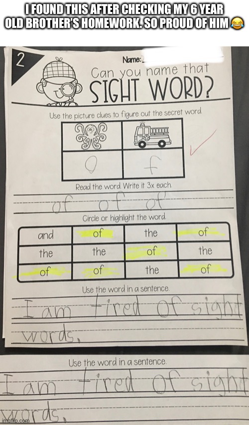 diagram - I Found This After Checking Myo Year Old Brother'S Homework. So Proud Of Him 2 Name Can you name that Sight Word? Use the picture clues to figure out the secret word. f Read the word Write it 3x each. and Circle or highlight the word. of the the