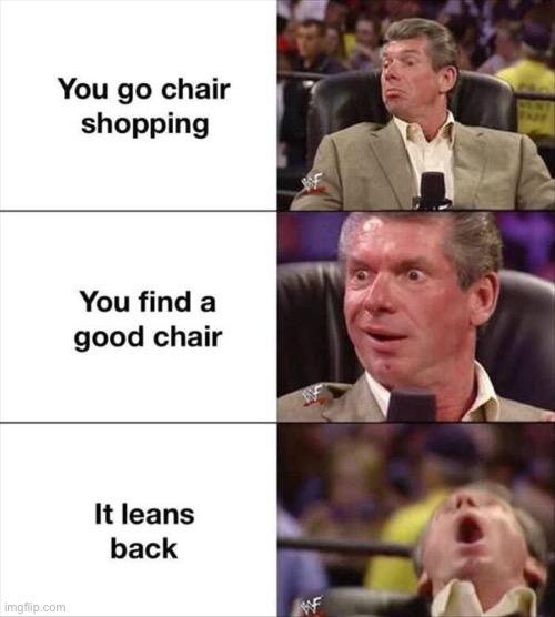 meme material - You go chair shopping You find a good chair w It leans back imgflip.com