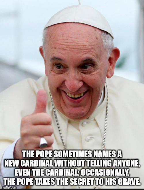 pope francis funnies - The Pope Sometimes Names A New Cardinal Without Telling Anyone, Even The Cardinal Occasionally, The Pope Takes The Secret To His Grave imgflip.com