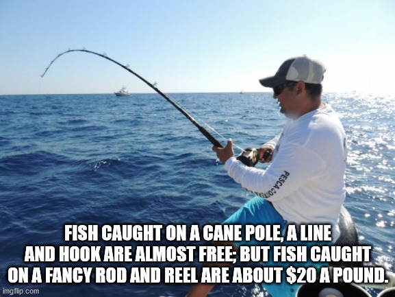 fishing memes - Pescacoit Fish Caught On A Cane Pole, A Line And Hook Are Almost Free; But Fish Caught On A Fancy Rod And Reel Are About $20 A Pound. imgflip.com