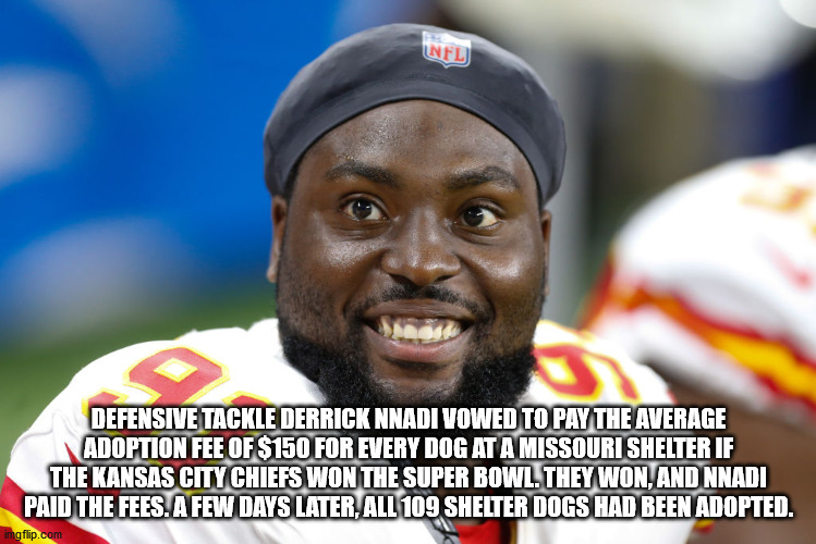 photo caption - Nel Defensive Tackle Derrick Nnadi Vowed To Pay The Average Adoption Fee Of $150 For Every Dog At A Missouri Shelter If The Kansas City Chiefs Won The Super Bowl. They Won, And Nnadi Paid The Fees. A Few Days Later, All 109 Shelter Dogs Ha