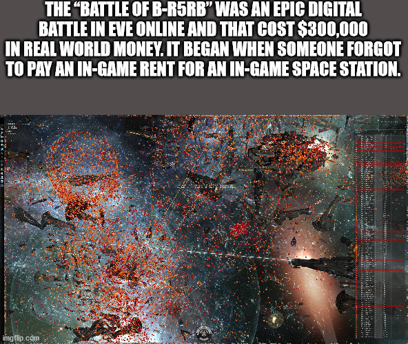 The Battle Of BRsrb" Was An Epic Digital Battle In Eve Online And That Cost $300,000 In Real World Money. It Began When Someone Forgot To Pay An InGame Rent For An InGame Space Station. imgflip.com