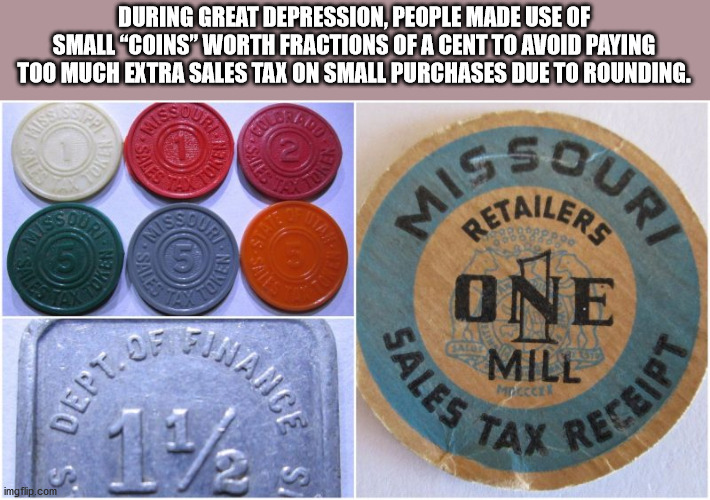mill currency - During Great Depression, People Made Use Of Small Coins" Worth Fractions Of A Cent To Avoid Paying Too Much Extra Sales Tax On Small Purchases Due To Rounding. Quri 90 Supt My Mis Cuken Retailers One Mill Salot Mcc 112 Sales Depton Receipt