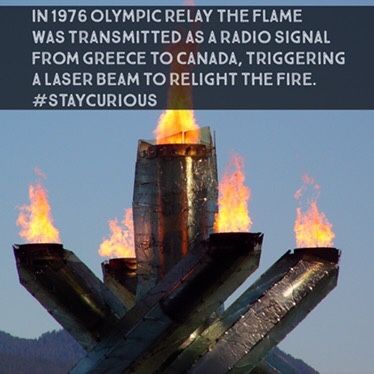 heat - In 1976 Olympic Relay The Flame Was Transmitted As A Radio Signal From Greece To Canada, Triggering A Laser Beam To Relight The Fire.