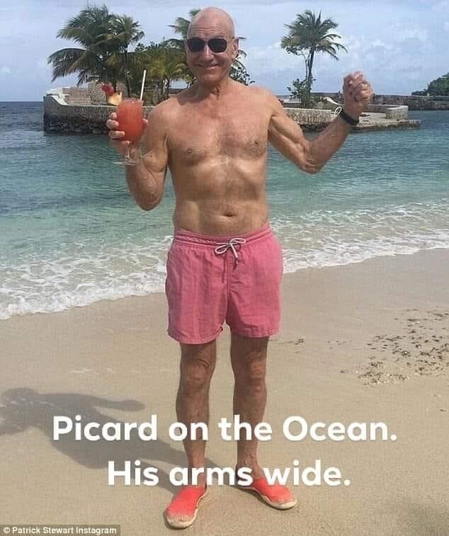 old patrick stewart - Picard on the Ocean. His arms wide. Patrick Stewart Instagram