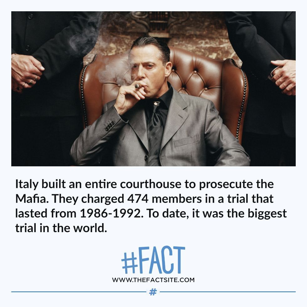 mafia sit - Ord Italy built an entire courthouse to prosecute the Mafia. They charged 474 members in a trial that lasted from 19861992. To date, it was the biggest trial in the world.