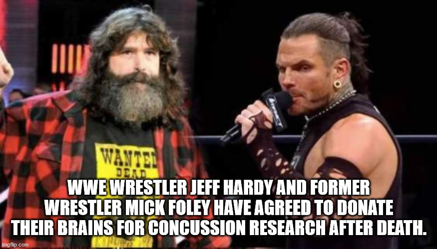 mick foley brain - Wante Den Wwe Wrestler Jeff Hardy And Former Wrestler Mick Foley Have Agreed To Donate Their Brains For Concussion Research After Death. imgflip.com