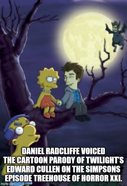 simpsons treehouse of horror xxi - 10 Daniel Radcliffe Voiced The Cartoon Parody Of Twilight'S Edward Cullen On The Simpsons Episode Treehouse Of Horror Xxi. imgflip.com